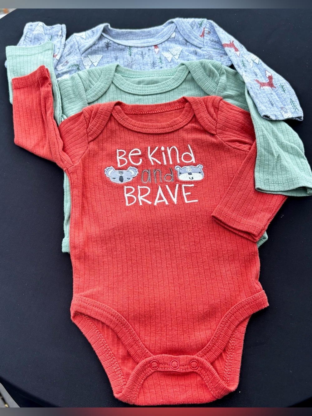 3pc- “Be Kind and Brave” Burnt Orange Ribbed Baby One-Piece Bodysuit